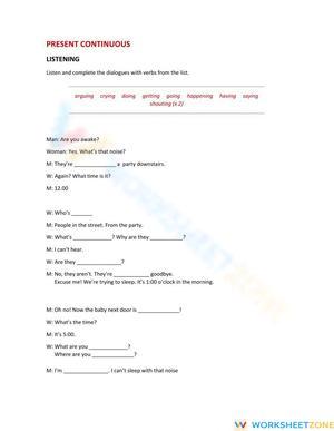 Grade 8-11 Present Continuous — Printable No-Prep Worksheet