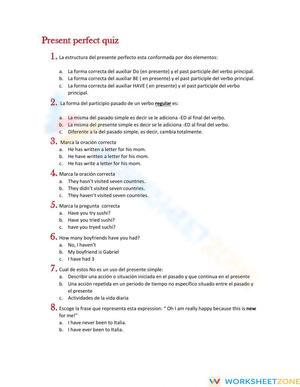 Essential Present Perfect Quiz | Grade 11-12 ELA