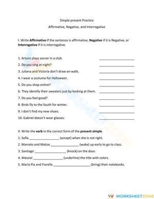 Present Simple Affirmative Negative Interrogative