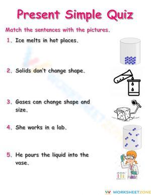 Printable Present Simple Quiz: Grade 1 Science Facts