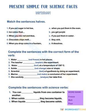 Essential Grade 5 Present Simple Science Facts Worksheet