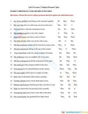 Unit 11 Lesson 1 Quiz