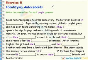 Pronouns and antecedents in a story