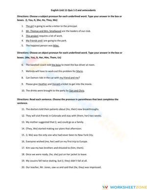 Unit 11 Lessons 1, 2, and antecedents quiz