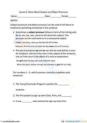 More About Subject and Object Pronouns