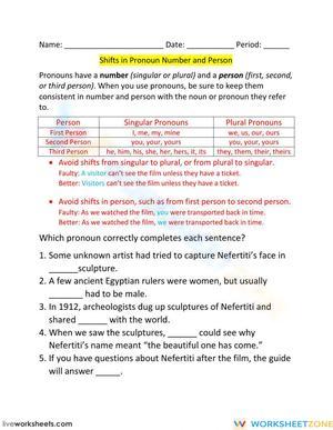 Essential Shifts in Pronoun Number and Person Worksheet