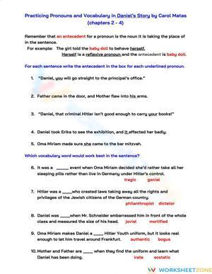 Printable Pronouns Worksheet | Daniel's Story Grade 6-11