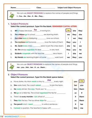 Subject and Object Pronouns Practice