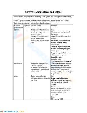 Commas, Semi-Colons, and Colons