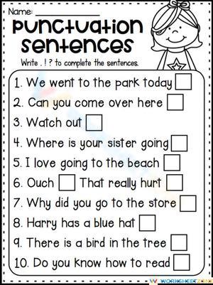 Printable Ending Punctuation Worksheet | Grade 1 ELA
