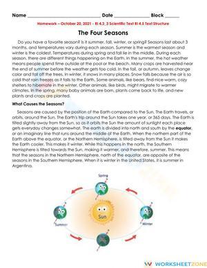 RI.4.5 Worksheet: The Four Seasons — Grade 4 Aligned