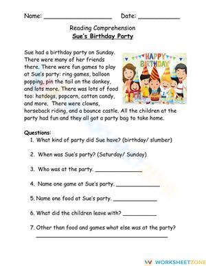Grade 1 Reading Comprehension — Printable Worksheet