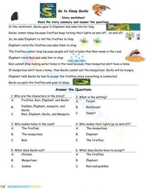 Go to Sleep Gecko Story worksheet