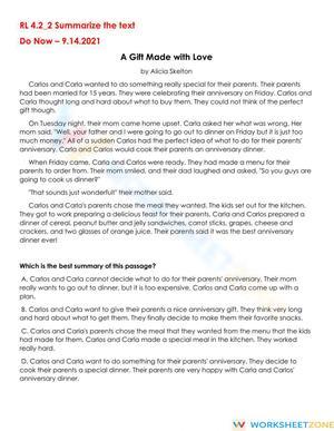RL 4.2 Worksheet: Summarizing Fiction — Grade 4 Aligned