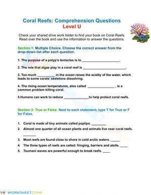 Coral Reef Comprehension Questions U level