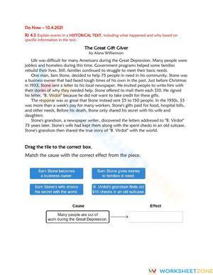 RI 4.3 Worksheet: Cause and Effect — Grade 4 Aligned