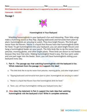 RI.4.2 Worksheet: Main Idea — Grade 4 Aligned