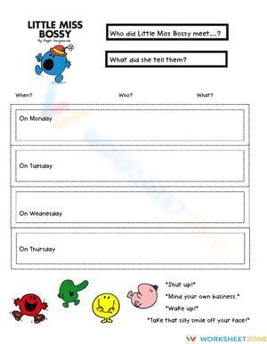 Little Miss Bossy Worksheet | Grade 1 Printable ELA