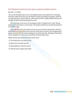 RL 4.2 Worksheet: Determining Theme — Ready Grade 4 ELA