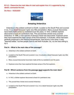 RI 4.2 Worksheet: Main Idea — Grade 4 Aligned Essential