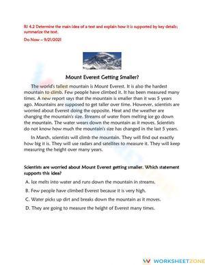 RI 4.2 Worksheet: Main Idea & Details — Grade 4 Aligned