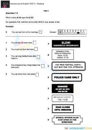 Essential General English KET Reading Test | Grades 5-7