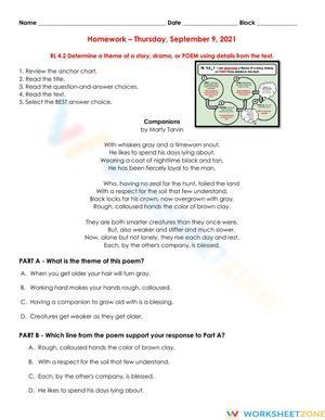 RL 4.2 Worksheet: Determining Theme — Grade 4 Aligned