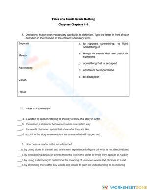 Tales of a Fourth Grade Nothing Quiz | Printable Grade 4