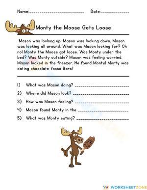 Monty the Moose Reading | Printable Grade 1 ELA Worksheet