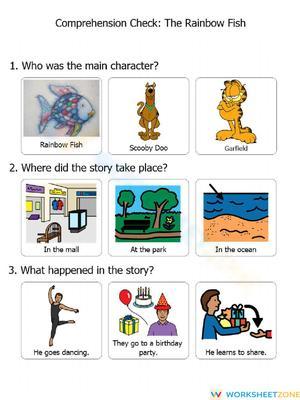 Rainbow Fish Comprehension Worksheet | Grade 1-3 Essential