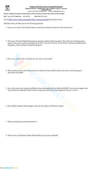 Coronavirus Reading Comprehension | Grade 12 Aligned