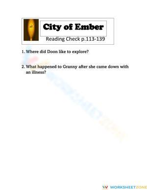 City of Ember Reading Check Worksheet | Ready Grade 6-8