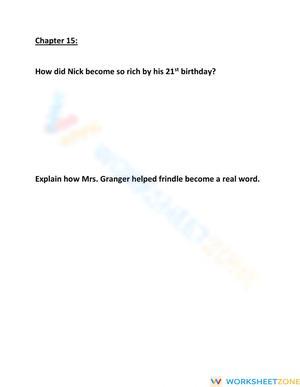 Grade 5 Frindle Chapter 15 — Printable No-Prep Worksheet