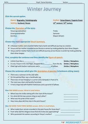 Printable Winter Journey Reading Comprehension | Grade 8