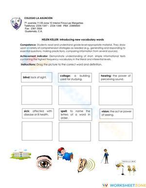 Essential Helen Keller Vocabulary Worksheet | Grade 3-4