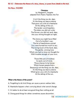 RL 4.2 Worksheet: Poem Theme — Grade 4 Essential Practice
