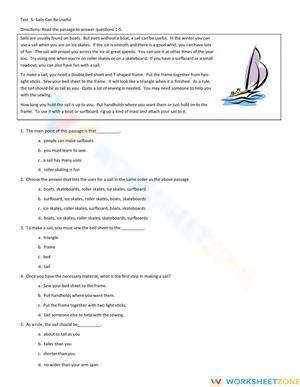 Grade 5 Main Idea Worksheet: Sails — Printable & Ready