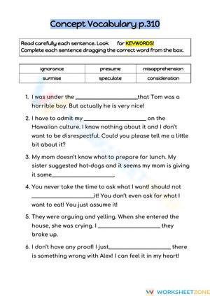 Concept Vocabulary thinking, guessing