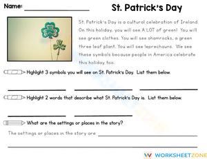 Grade 3-4 St. Patrick's Day — Printable No-Prep Worksheet