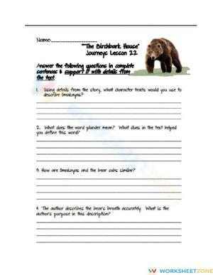 The Birchbark House Worksheet | Grade 5-6 Aligned