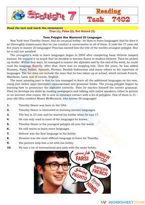 Grade 7 Reading Comprehension — Printable No-Prep Worksheet