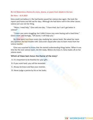 RL.4.2 Worksheet: Determining Theme — Grade 4 Aligned