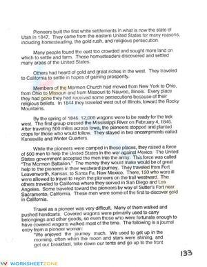 Essential Pioneer Comprehension Worksheet | Grade 4-5
