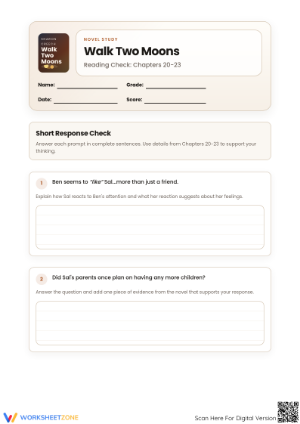 Grade 7 Walk Two Moons — Printable No-Prep Worksheet