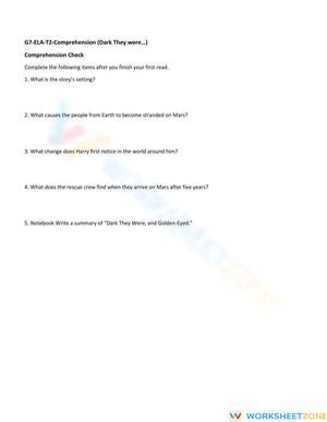 Essential Dark They Were Comprehension Worksheet | Grade 9