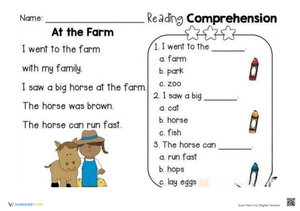 Grade 1 Farm Reading Worksheet — Printable No-Prep ELA