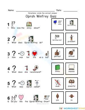 Oprah Winfrey Quiz: Printable K-1 Reading Comprehension