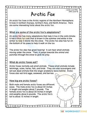 Grade 3-4 Arctic Fox Reading — Printable No-Prep Worksheet