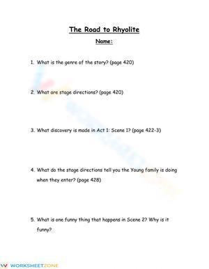 Essential 'Road to Rhyolite' Worksheet | Grade 5