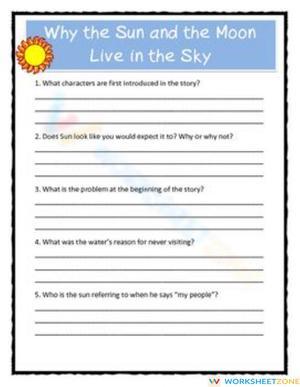 Printable Folk Tale Comprehension: Sun and Moon — Grade 5